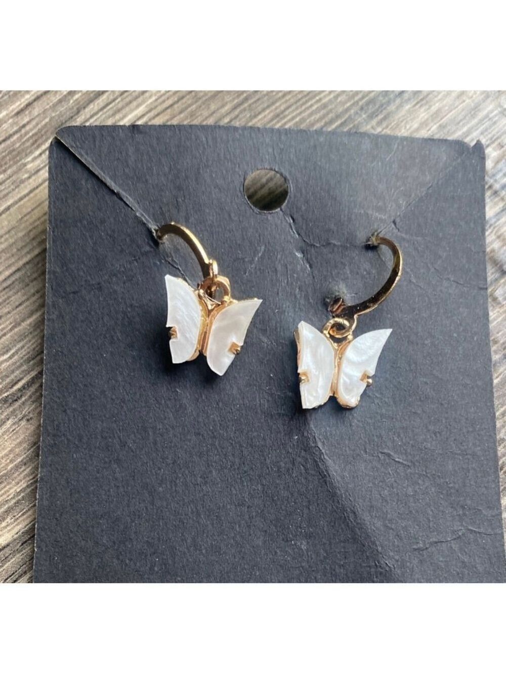 Butterfly Drop Earrings White Gold Mother of Pearl
